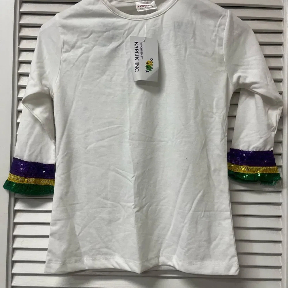 NWT✨KAPLIN✨xl✨Kids White Shirt with Multicolor Cuffs
